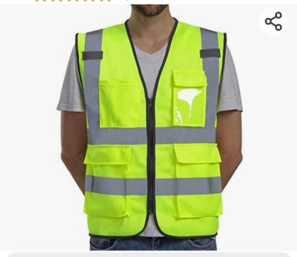 GOGO 10 Pockets High Visibility Safety Vest, Reflective Trim Safety Vest Orange L
